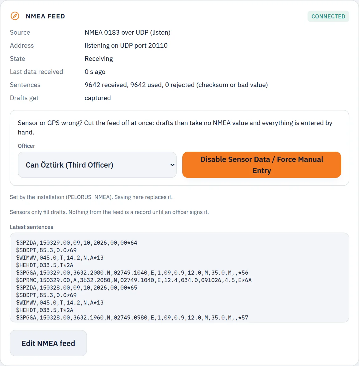 NMEA feed settings