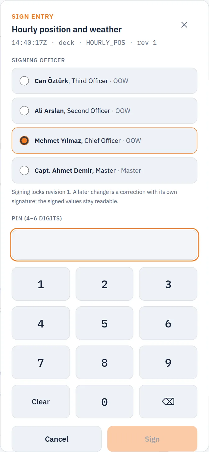 PIN signing dialog